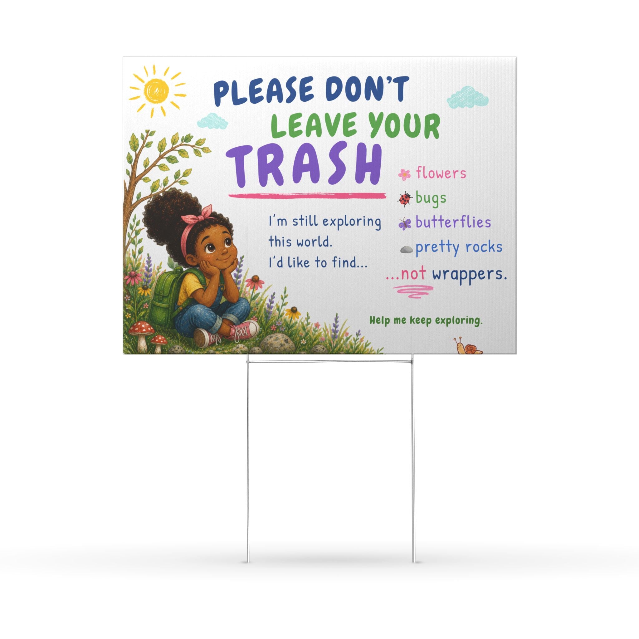Please Don’t Leave Your Trash Double-Sided Yard Sign | Little Nature Heroes