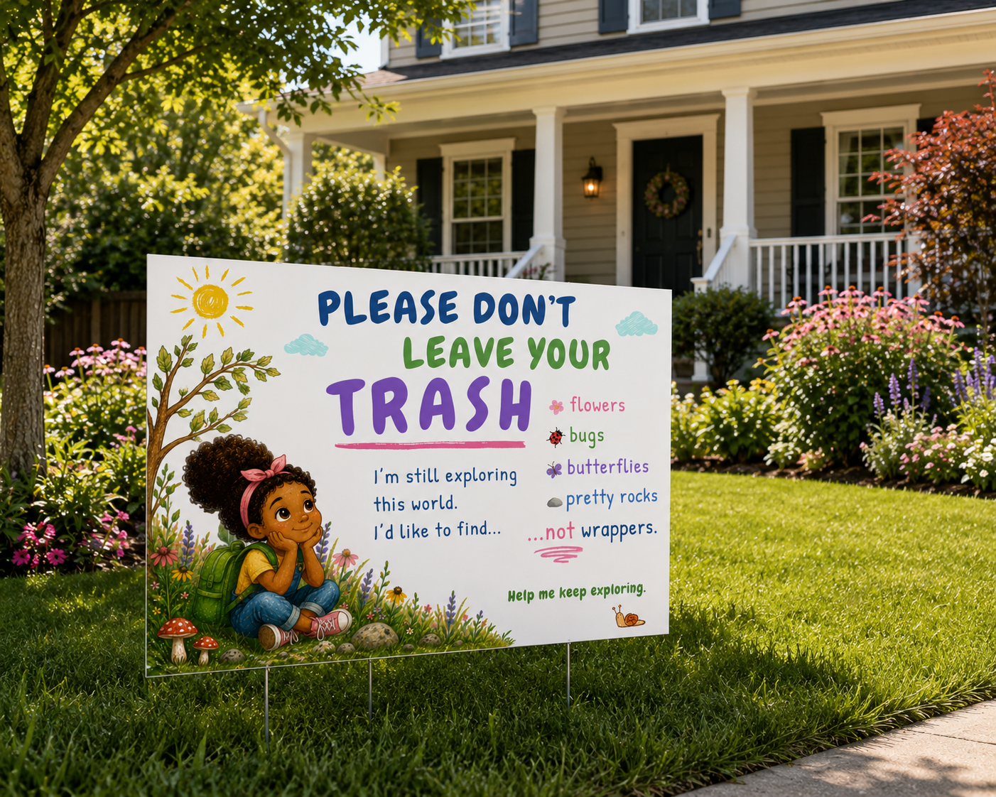Please Don’t Leave Your Trash Double-Sided Yard Sign | Little Nature Heroes
