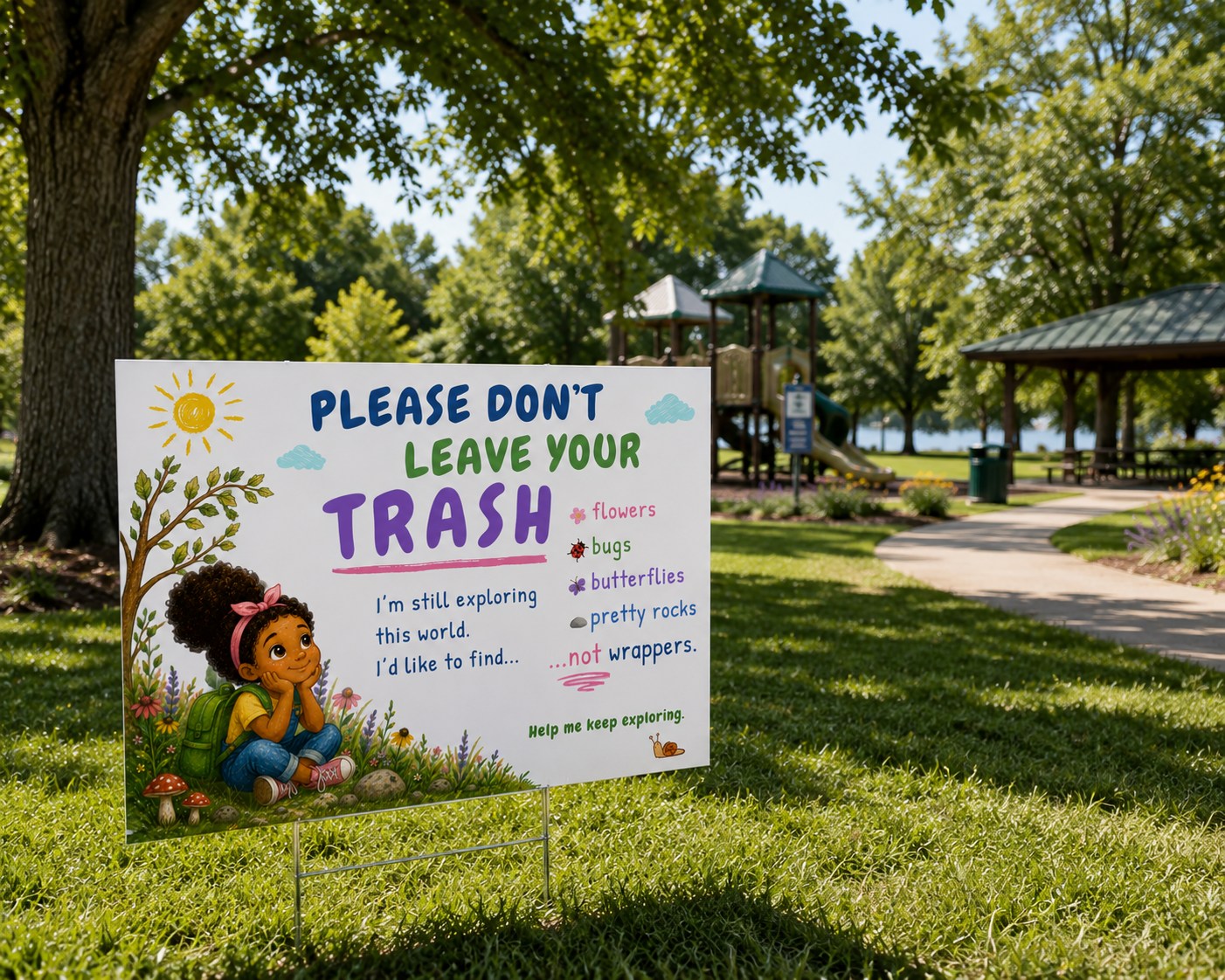 Please Don’t Leave Your Trash Double-Sided Yard Sign | Little Nature Heroes