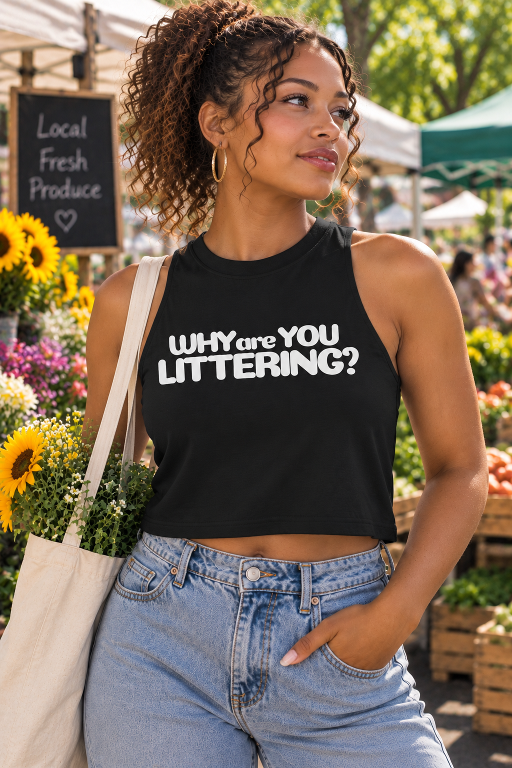Why Are You Littering? Women’s Crop Tank | Green Space Graphic Tank