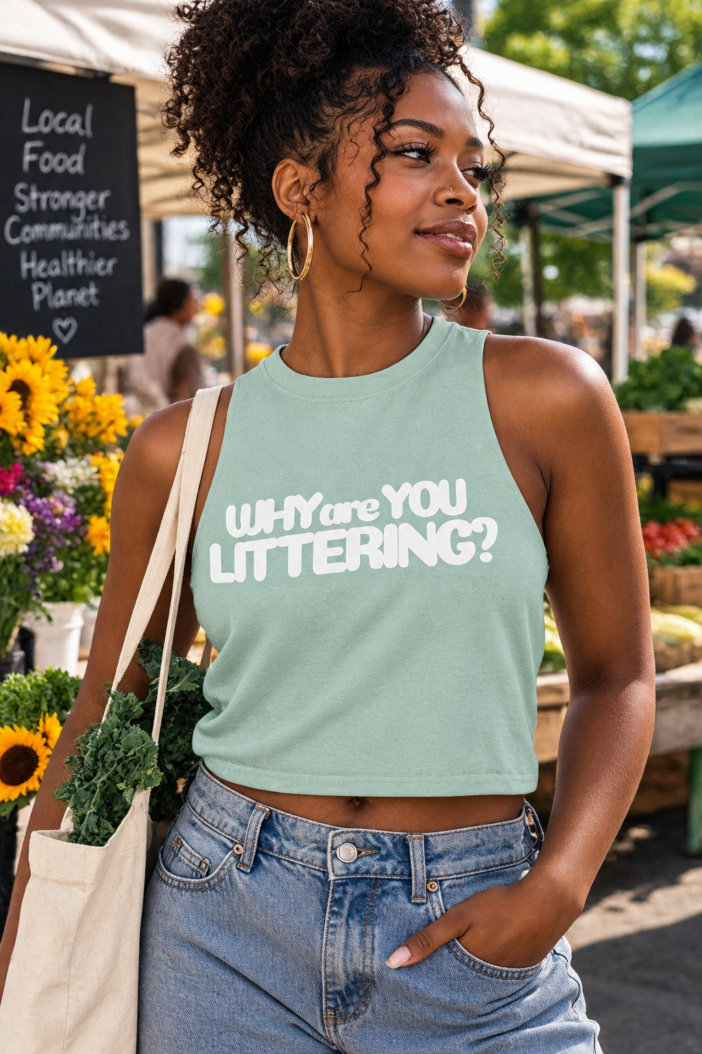 Why Are You Littering? Women’s Crop Tank | Green Space Graphic Tank